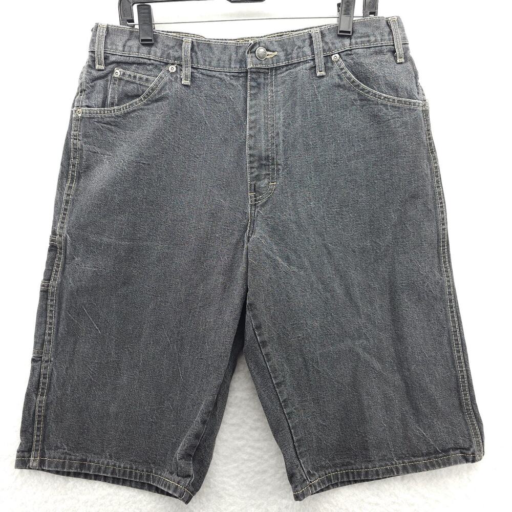 Dickies Shorts Mens 36 Gray Washed Denim Cotton Loose Fit Skater Pocket Zip Fly